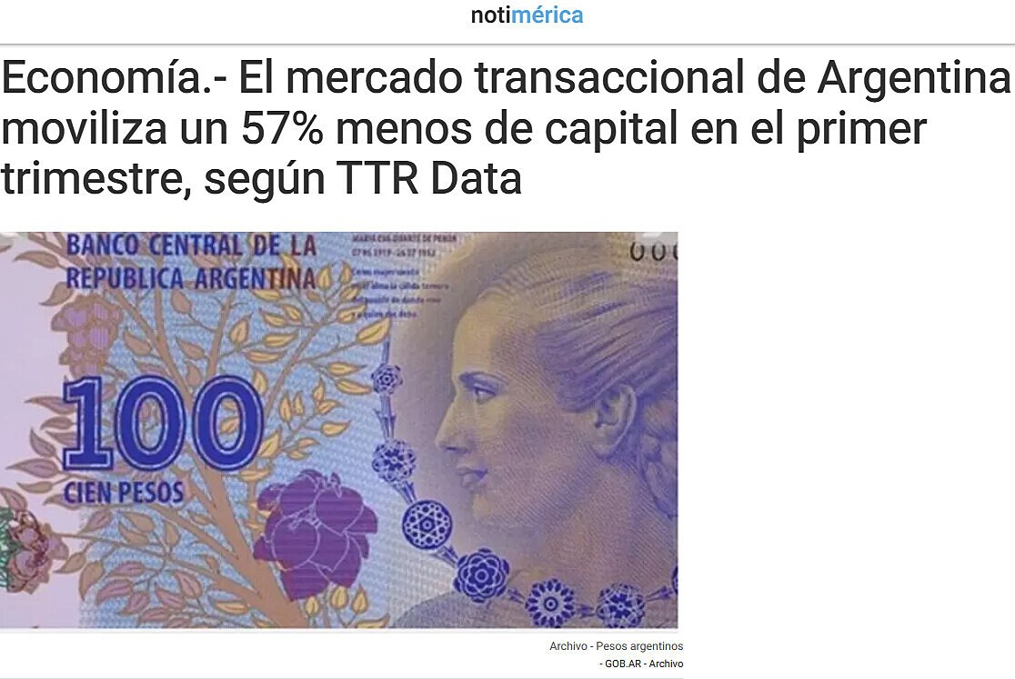 Economa.- El mercado transaccional de Argentina moviliza un 57% menos de capital en el primer trimestre, segn TTR Data